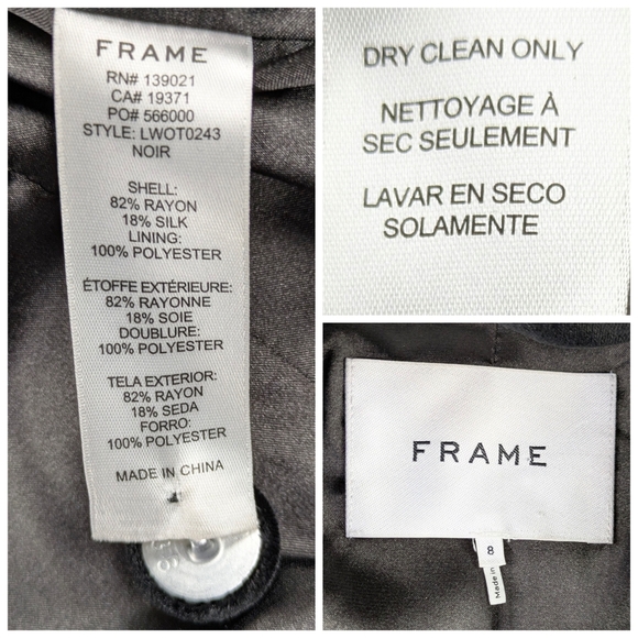 FRAME Denim Velvet Tie Jacket Black Silk Blend Blazer Size 8 EUC $660   F321 - Picture 12 of 12
